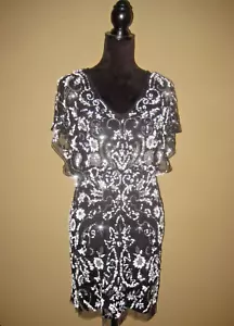 Aidan Mattox black sheer sequin/beads blousen overlay lined cocktail dress 4 - Picture 1 of 13