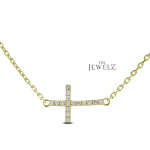 14K Gold 0.14 CT VS/F-G Diamond Crucifix Cross Pendant Necklace - The Jewelz - Picture 1 of 4