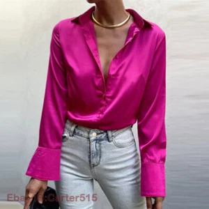 Women Shirt Button Up Lapel Office Ladies Shirts Top Long Sleeve Blouse Tops - Picture 1 of 31