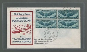 1939 US Scott c24 FDC Pan Am Block of 4 Sent by Airmail to Elizabeth New Jersey - Picture 1 of 2
