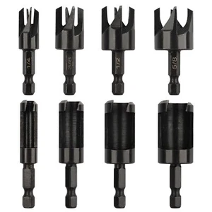 8 Pcs Wood Plug Cutter Straight and Tapered Wood Hole Plug Cutters Drill Bits - Picture 1 of 7
