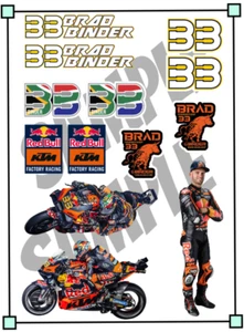 Brad Binder 33 Red Bull Ktm Factory Racing Moto GP UV sticker pack 12 X 8 inch - Foto 1 di 2
