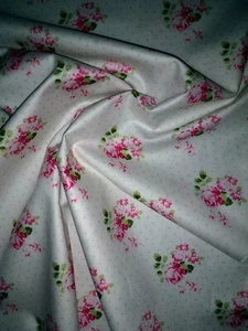 Floral Fabric, Pink Roses, Cotton Material, Cotton Fabric, Shabby Chic Fabric,  - Picture 1 of 2