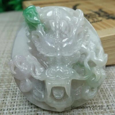 Certified Green+Light purple 100% Natural A jadeite jade Pendant~Dragon 龙 - Image 1 of 4