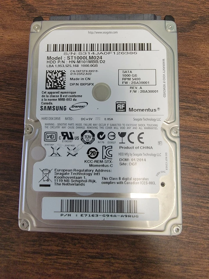 Samsung SpinPoint M8 ST1000LM024 1TB 2.5" SATA II Laptop Hard Drive - Image 1 of 1