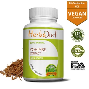 Yohiimbe Bark Extract Capsules Yohimbiine HCL 8% Fat Burner Loss Energy Booster