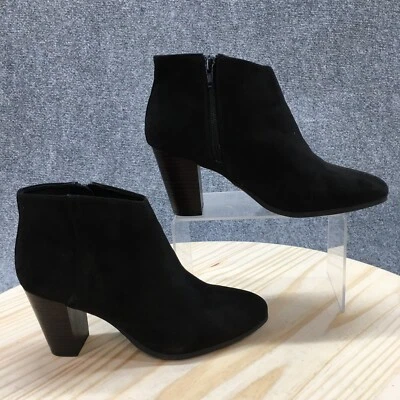 Old Navy Boots Womens 8 Ankle Booties Black Suede Almond Toe Heels Side Zip - Image 1 of 4