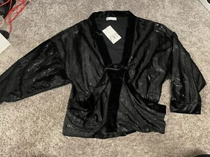 NWT Zara Girls Shimmer Black Kumono Style Velvet Jacket Size 13-14 (164 Cm) - Picture 1 of 7