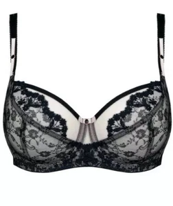 Reggiseno Subtille Eir sfoderato trasparente illusione nero beige pizzo taglia Polonia 80 E US 36 D - Foto 1 di 2