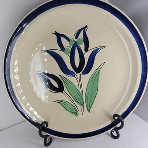 Vtg Crest-Stone Holland S-934 Tulip With Cobalt Blue Border 12" Chop Plate RARE - Picture 1 of 8