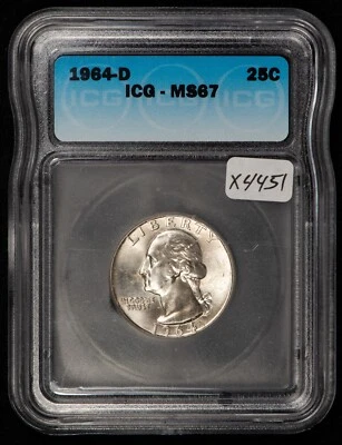 1964-D 25c Silver Washington Quarter - Frosty - ICG MS 67 - SKU-X4451 - Image 1 of 4