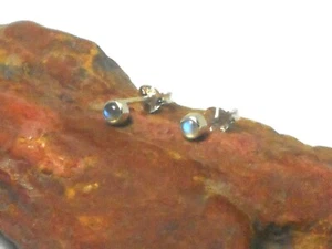 Small Round  LABRADORITE  Sterling  Silver 925 Gemstone Stud Earrings - 3 mm  - Picture 1 of 5