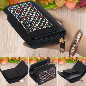Women Girl Short medium Wallet Lady Diamante Folding Coin Card Holder Cash Purse - Picture 1 of 10