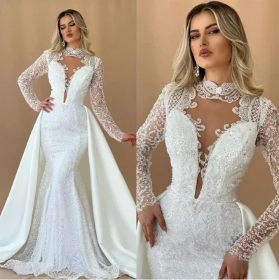 Mermaid Wedding Dresses Detachable Train and Sequined Long Sleeves Bridal Gowns - Image 1 of 4