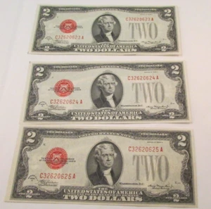 1928 D 2 Dollar Notes Lot of 3 Sequential Serial Numbers Uncirculated Crisp - Picture 1 of 5