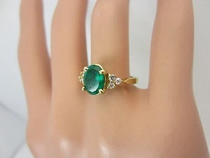 14k Oro Amarillo 1.00 Quilate Colombia Esmeralda y Diamante Anillo 1.15CT - Imagen 1 de 12