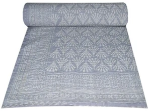 Bloque reversible indio Kantha edredón gris doble manta arte de lanzamiento - Imagen 1 de 5