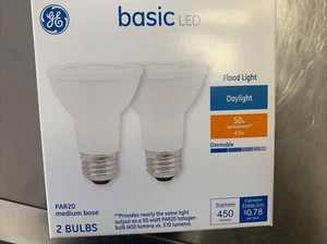 GE Basic 50-Watt EQ LED Par20 Daylight Dimmable FLOOD Light Bulb 2 Bulbs NIB - Picture 1 of 3
