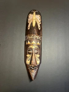 Hand Carved Wooden Bahamas Butterfly Souvenir Tribal Mask Wall Art 19.5 x 4.75" - Picture 1 of 5