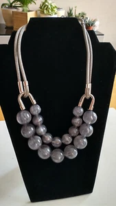 NEW PONO by Joan Goodman Iridescent Gray Double Strand Italian Resin Necklace - Picture 1 of 17