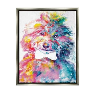 Modern Dog with Bowtie Gray Framed Floater Canvas Wall Art Design by Kamdon K... - Picture 1 of 10