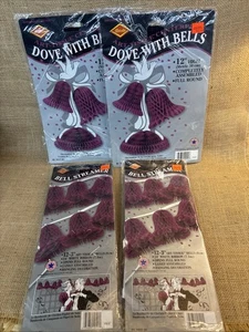 Vintage Lot 1998 Beistle Honeycomb Purple Bells 9" NOS Wedding Shower LOT Bridal - Picture 1 of 6