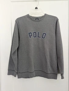 Vintage Polo By Ralph Lauren Women XL Gray Sweatshirt Blue Letters Preppy Casual - Picture 1 of 11