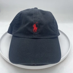 Polo Ralph Lauren Black Hat Red Pony Logo Dad Cap Adjustable Cotton Embroidered - Picture 1 of 14