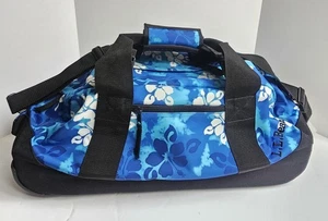 L.L. Bean Duffle Bag Floral Blue Womens Rolling Adjustable Straps Travel Luggage - Picture 1 of 13