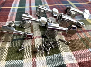 Chrome 6-In-Line Electric or Acoustic Guitar Tuners & String Trees - Picture 1 of 2