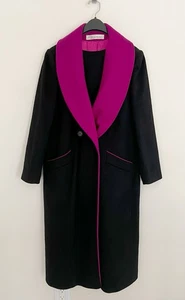 Vintage ALORNA Worumbo Women’s Wool Coat Sz M Black Fuchsia Long Double Breasted - Picture 1 of 14