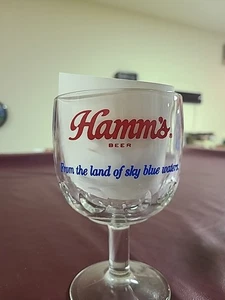 Vintage Hamm’s Bierglas Daumenabdruck Stielkelch schweres Glas - Bild 1 von 5