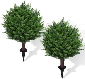 Artificial Set of 2 Cedar Topiary Ball Trees 16.5" for Cedar-pushed-2pcs - Picture 1 of 7