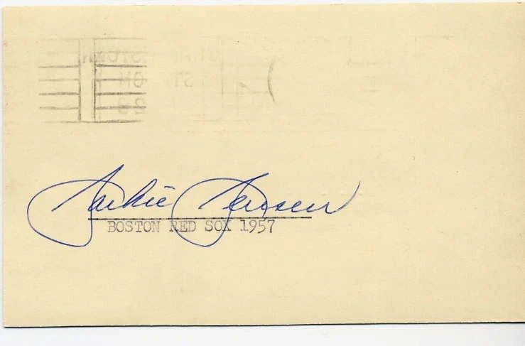Jackie Jensen autographed  index card 3 x 5 Boston Red Sox 1957 - Image 1 of 1
