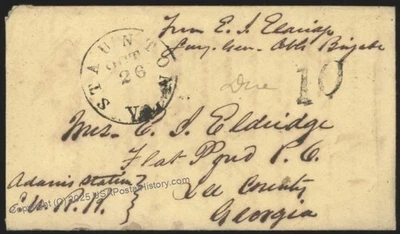 CSA Civil War Confederate Due Cover STAUNTON VA Military CONTENTS 112131 - Image 1 of 4