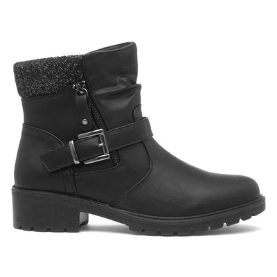 Lilley Womens Boots Black Adults Ladies Ankle Zip Up Knitted Collar Buckle SIZE - Image 1 of 4