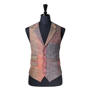 Chaleco a Cuadros para Hombres 42R Multicolor Patchwork Lana Chaleco Formal Boda Fiesta - Imagen 1 de 10