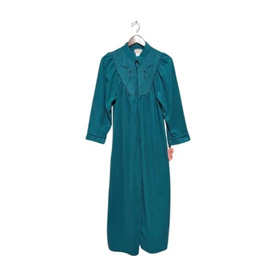 Nwt Sears Vintage Housecoat Lounger Robe Emb Zip Front 90s Teal Velour S - Image 1 of 4