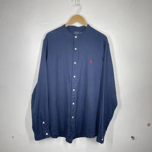 Ralph Lauren Linen Shirt Mens XXL Blue Grandad Collar Band Collarless Summer - Picture 1 of 11