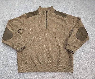 Talbots Mens 1/4 Zip Pullover Brown Sweater Elbow Patch XL Academia Preppy  - Image 1 of 4