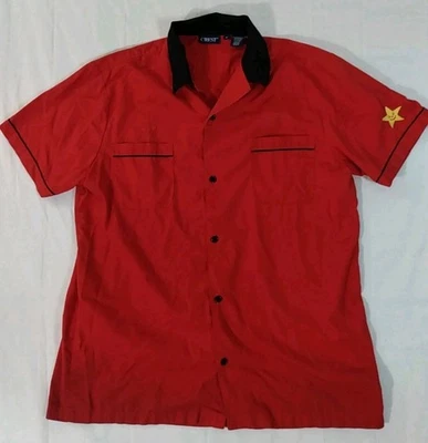 Camisa Uniforme Hardees/Carls Jr Unisex M Roja y Negra S/S Abotonada Logo Estrella  Foto 1 de 4