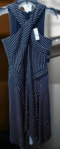 New York & Company Asymmetrical Halter Striped Midi Dress Size 6 - Picture 1 of 9