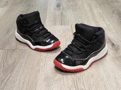 Air Jordan 11 Retro Bred Black Red Patent Leather Shoes Kids Size 11C 378039-061 - Image 1 of 4