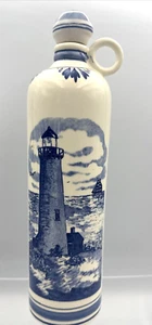 Vintage Blue Delfts Holland Hand painted Lighthouse Shipwreck Liquor Decanter - Picture 1 of 7