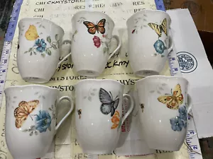 6X New Lenox Coffee Cup 12oz Butterfly Meadow Blue Mug With Scallop Rim & Tag - Picture 1 of 15