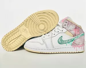 Nike Air Jordan 1 Mid Paint Drip Ice Cream White Pink DD1666-100 GS 6.Y - Picture 1 of 10