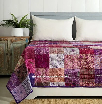 Colcha Kantha hecha a mano india patola seda retazos colcha seda tamaño king Foto 1 de 4