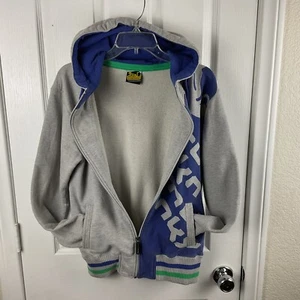 Drunknmunky Full Zip Hoodie Oversized Heather Gray Blue Graphic Skater, Size M - Picture 1 of 13