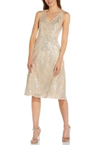 ADRIANNA PAPELL brand new Geo Alabaster embellished silver Sequin Dress UK 10 - Picture 1 of 17