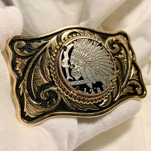 Unique Indian Warrior Skull Hobo Nickel Cut Out Coin Belt Buckle - Picture 1 of 14